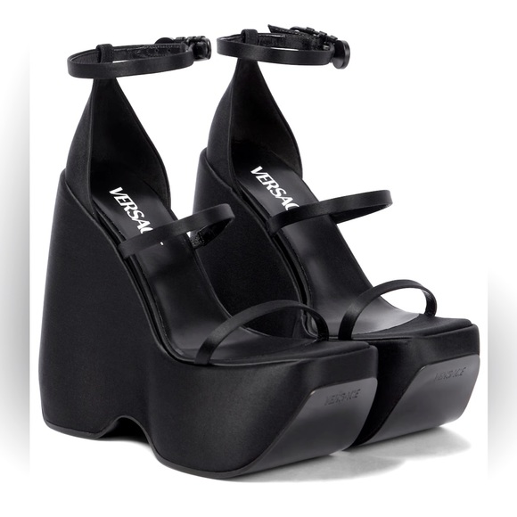 Versace Triplatform satin platform sandals - Picture 1 of 6